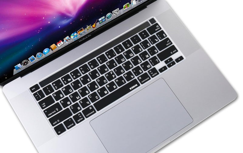 XSKN Russian/English Bilingual Black Silicone Keyboard Cover Skin for 2019 New MacBook Pro 16 inch A2141 and 2020 New MacBook Pro 13.3 inch A2338 M1/A2251/A2289 with Touch Bar & Touch ID US Version - Image 3